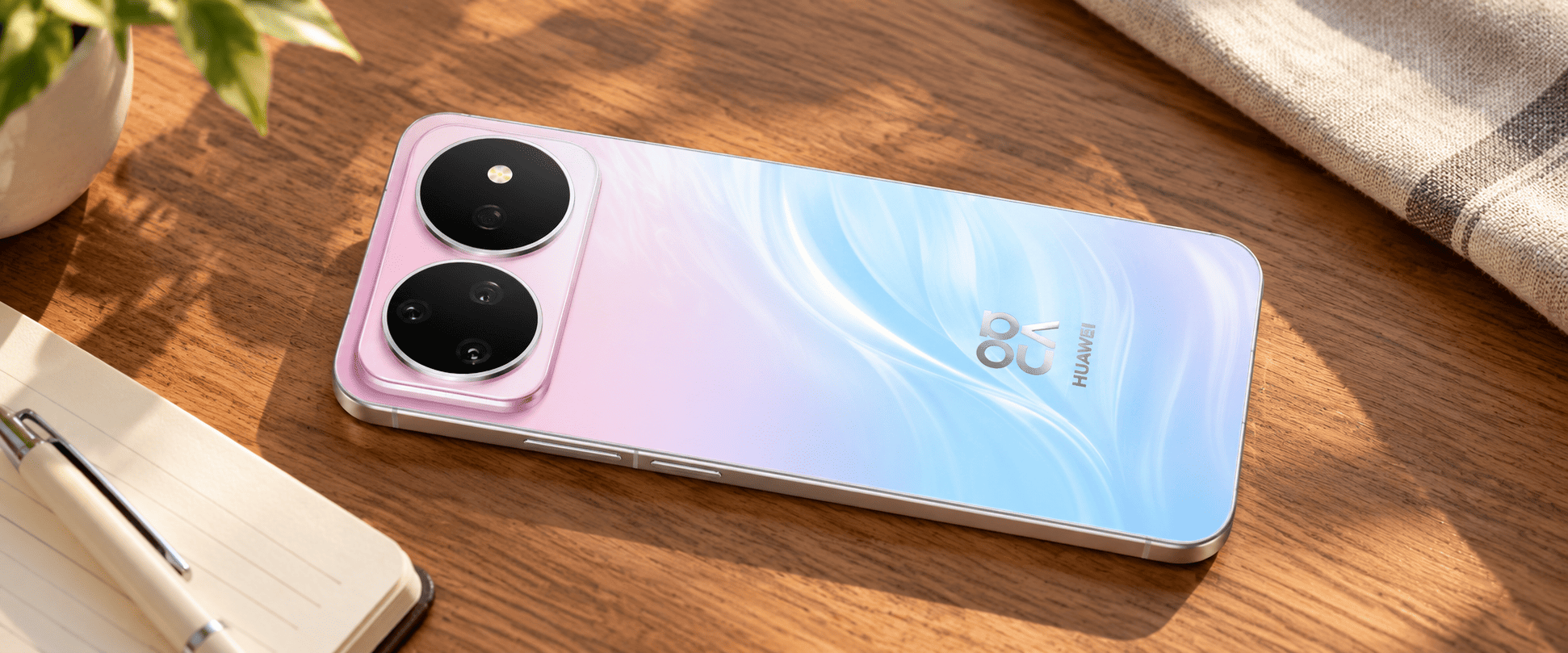 Huawei nova 16s Pro вид сверху на жемчужный корпус и камеры
