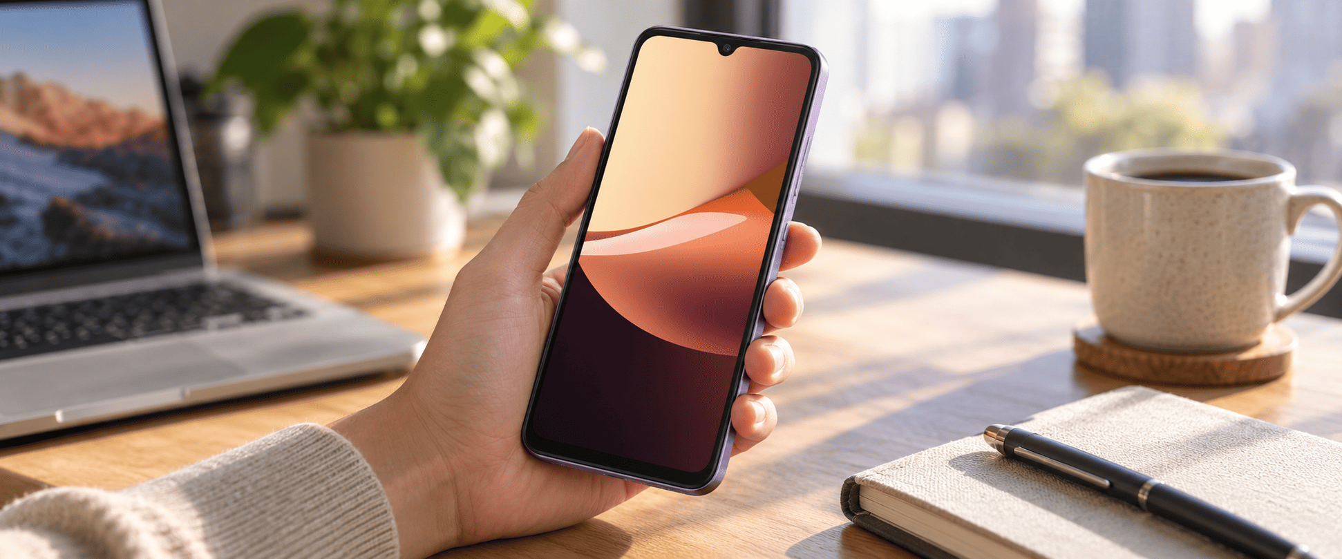 Redmi 17C 5G экран с каплевидным вырезом в руке