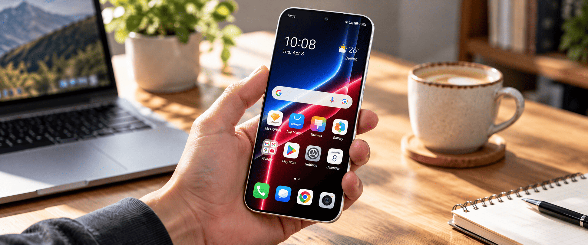 Honor WIN2 — экран с интерфейсом MagicOS в руке пользователя.