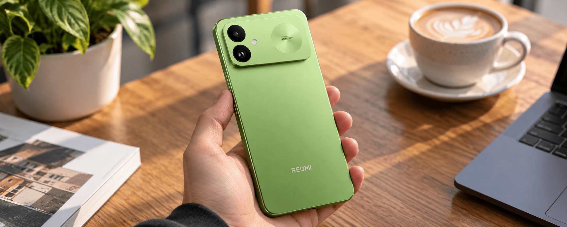 Redmi K100 в руке пользователя, вид задней панели.