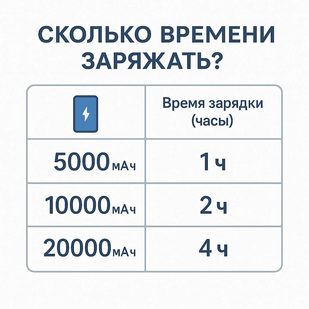 Сколько заряжать по времени Power bank